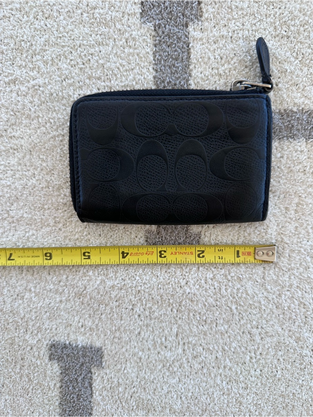 Black Embossed Zip Card case wallet Coach